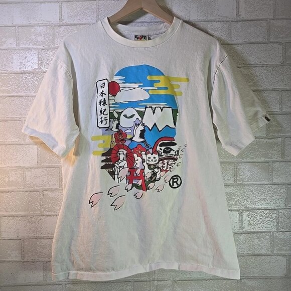 A Bathing Ape Japan Culture Lucky Cat Graphic Print WhiteT-shirt Men's Size XL - Picture 1 of 11
